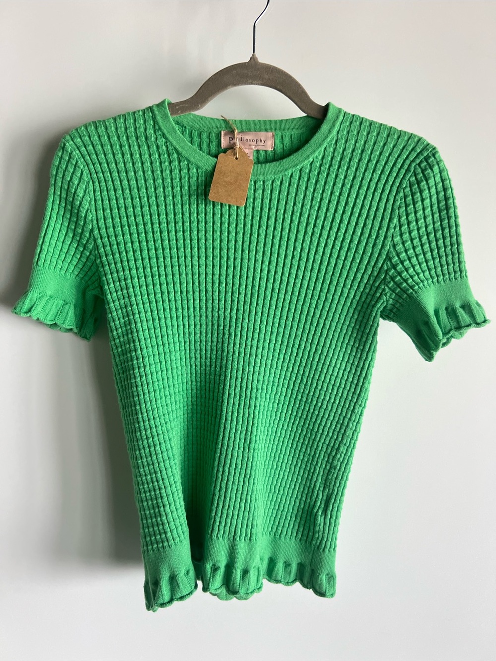 Philosophy Bright Green Ribbed Short Sleeve Knit Top